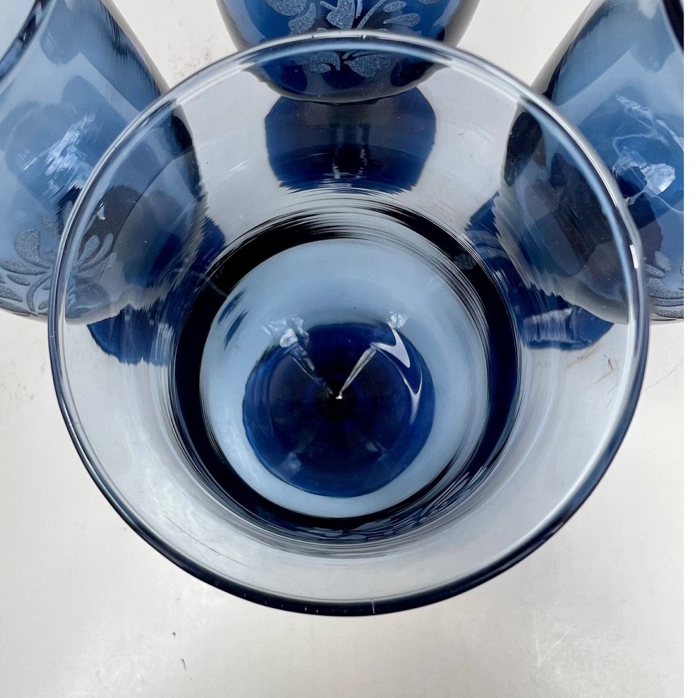 Set of 4 Pfaltzgraff Yorktowne Cobalt Blue Water Goblets - Frosted Floral - 7" - Picture 5 of 10